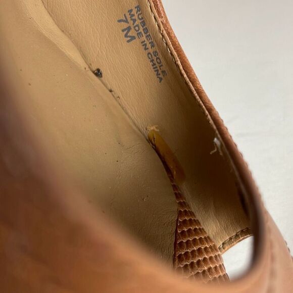 Ann Taylor Leather Mary Jane Open Toe Wedges 7 Cognac - Picture 8 of 11